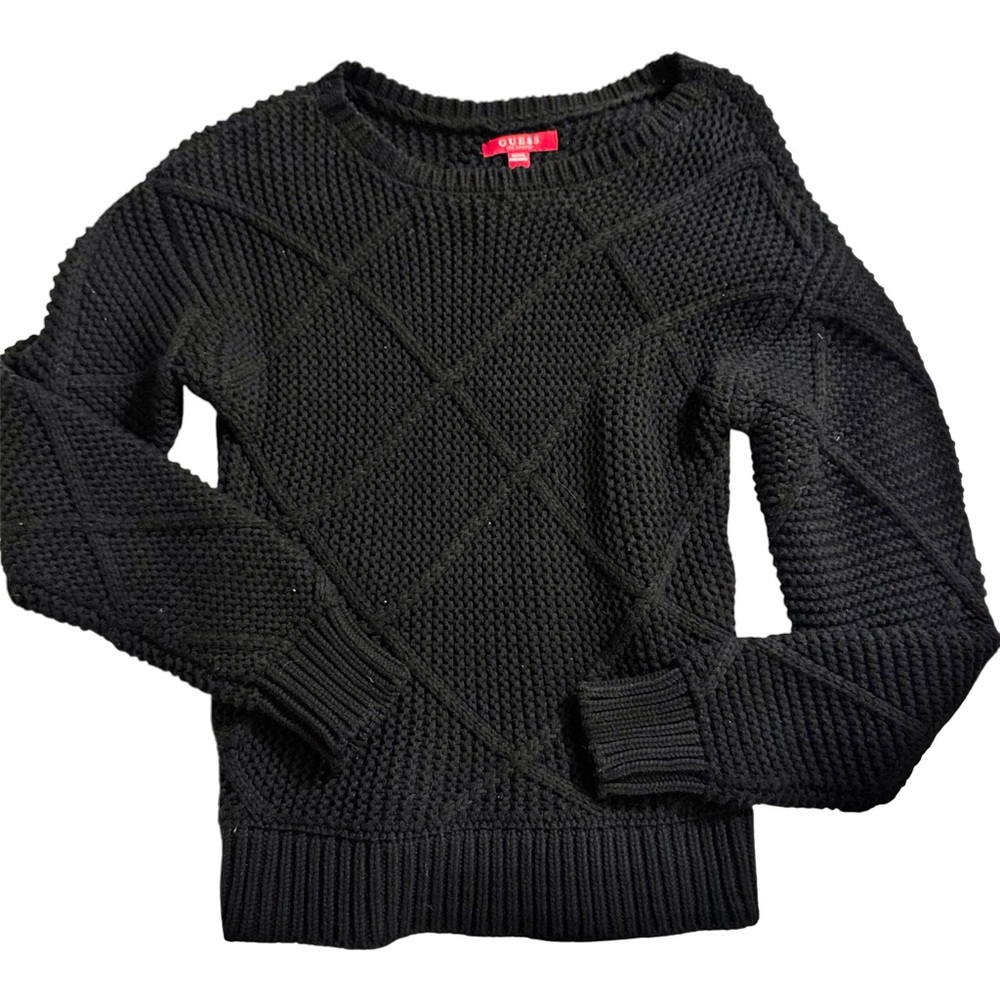 GUESS Diamond Pattern Crew Neck Cotton Blend Sweater XS